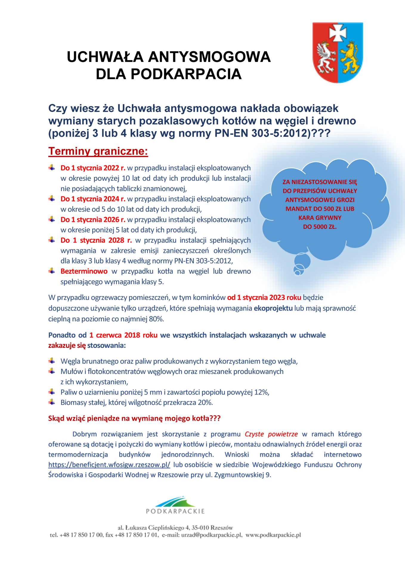 Ulotka dotycząca uchwały antysmogowej
