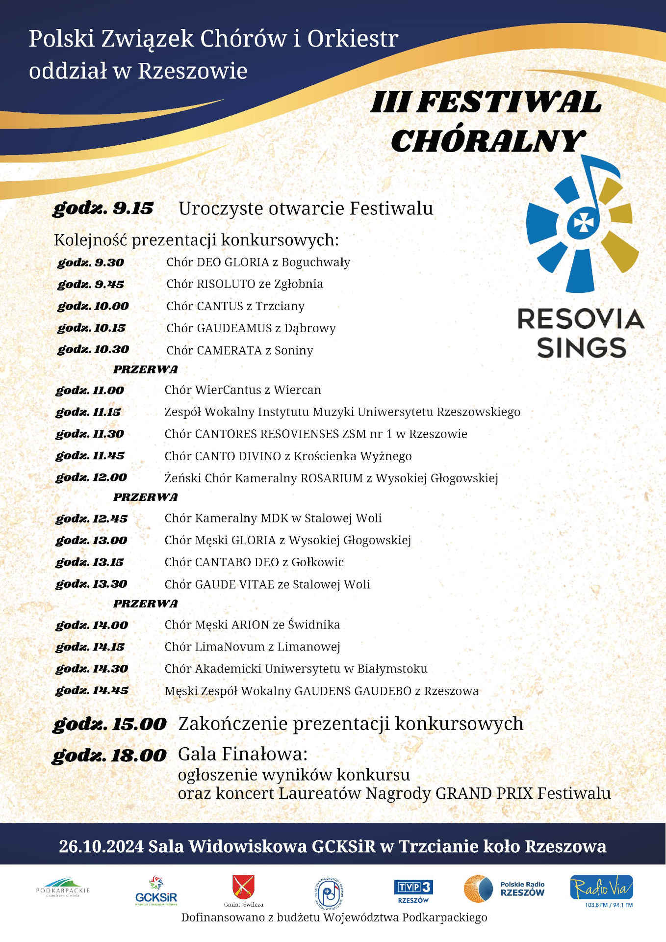 Harmonogram koncertu chóralnego