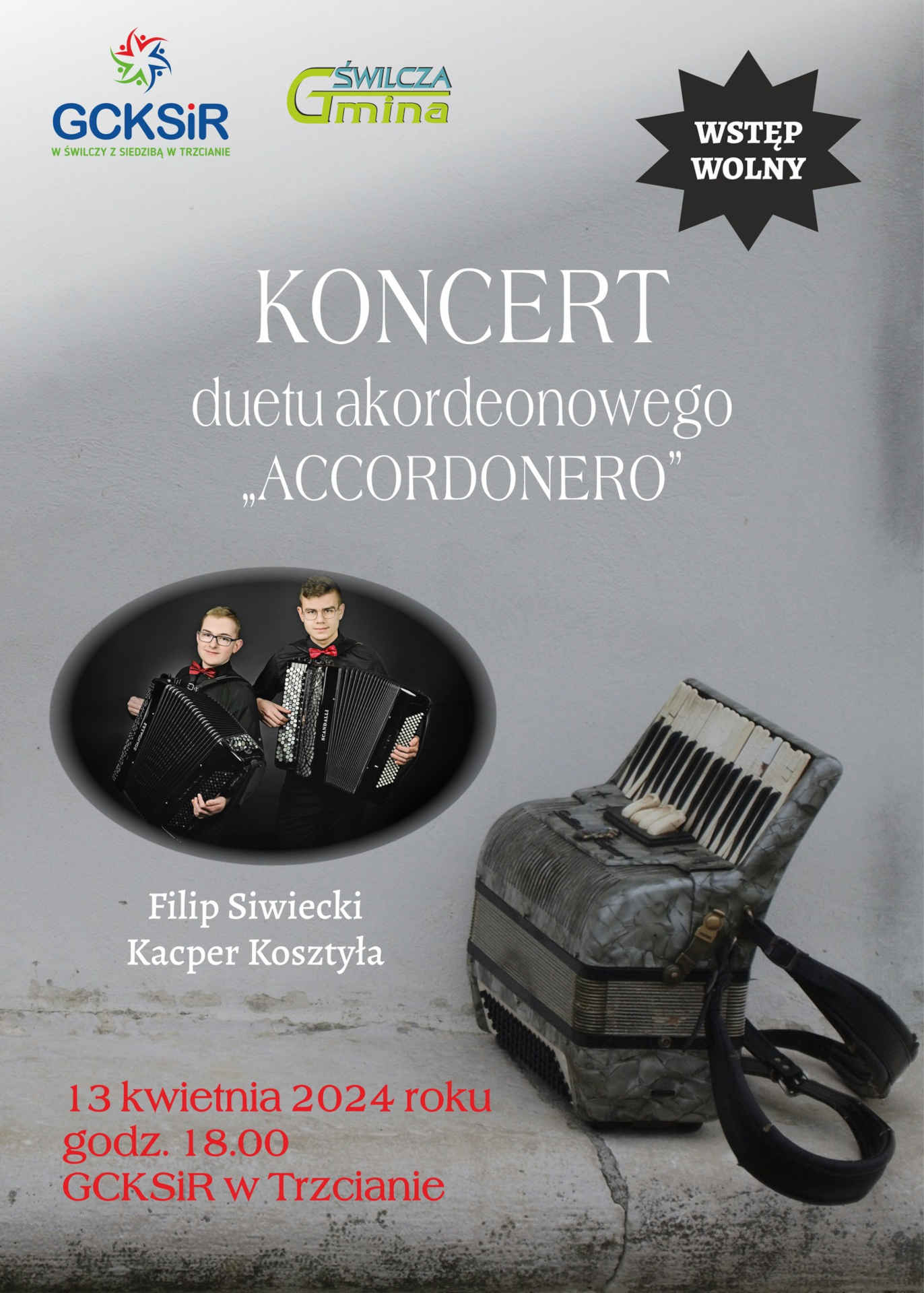 Plakat koncertu duetu akordeonistów
