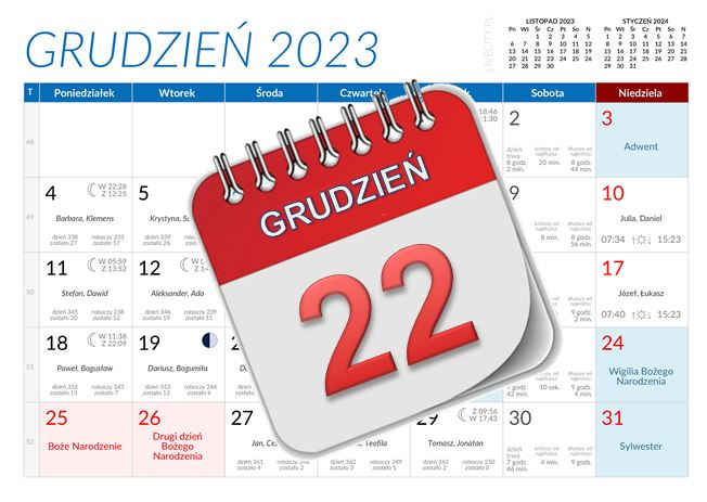 Kalendarz - 22 grudnia 2023