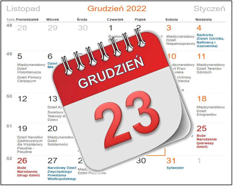 Kalendarz - 23 grudnia