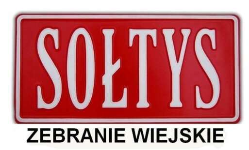 Napis sołtys na czerwonym tle