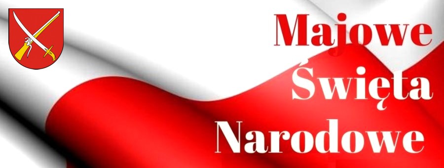 Flaga z napisem Majowe święta narodowe